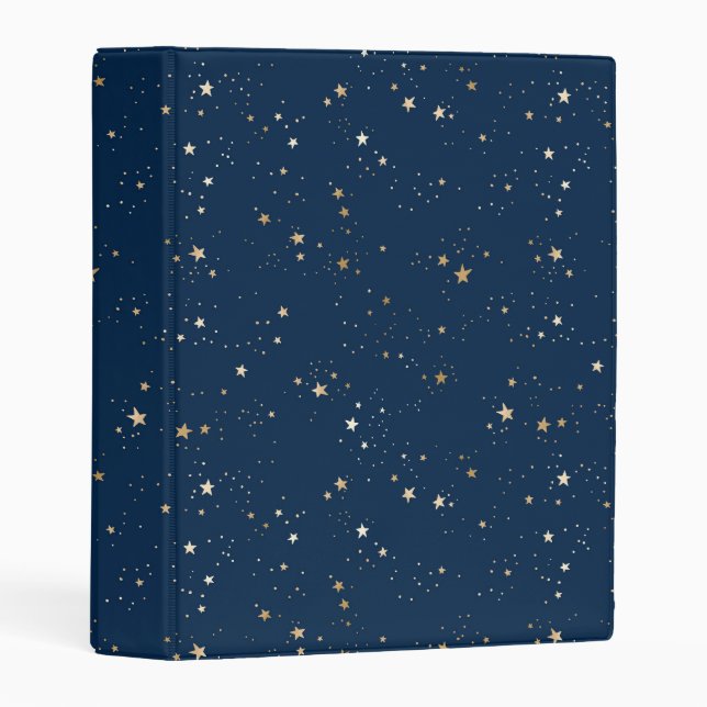 Golden Star on Blue Night Pattern Mini Binder (Front/Spine)