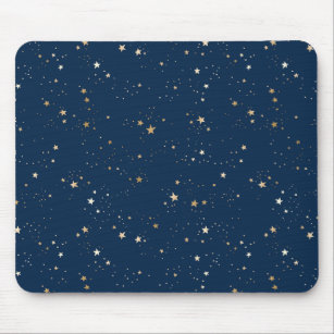 Golden Star on Blue Night Pattern Mouse Pad