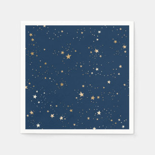 Golden Star on Blue Night Pattern Napkins