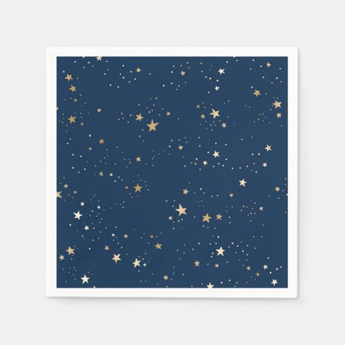 Golden Star on Blue Night Pattern Napkins