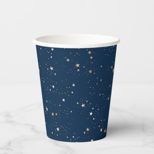 Golden Star on Blue Night Pattern Paper Cups