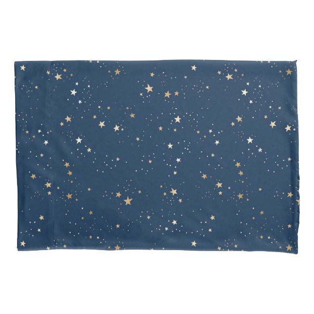 Golden Star on Blue Night Pattern Pillow Case (Front-Left)