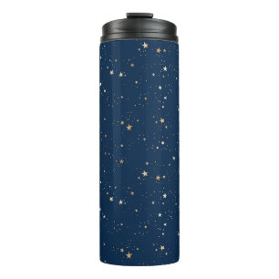 Golden Star on Blue Night Pattern Thermal Tumbler