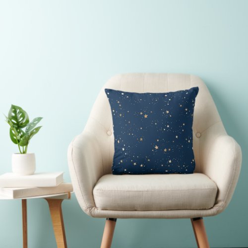 Golden Star on Blue Night Pattern Throw Pillow
