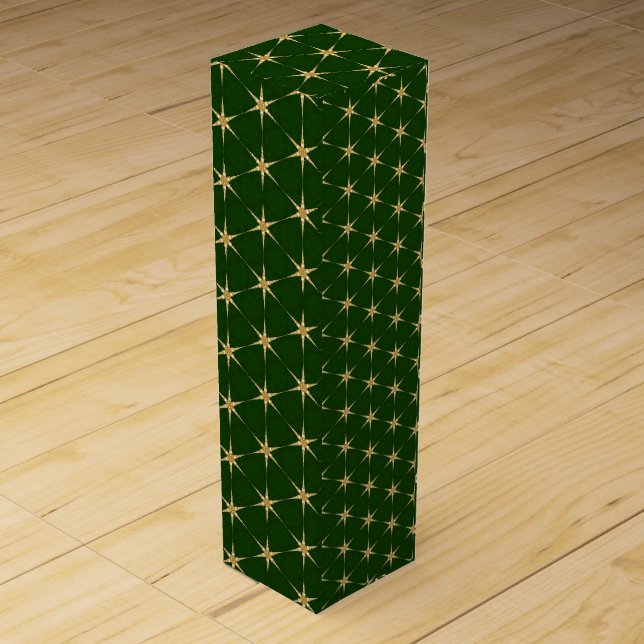 Golden Star pattern on a green background Wine Box (Front)
