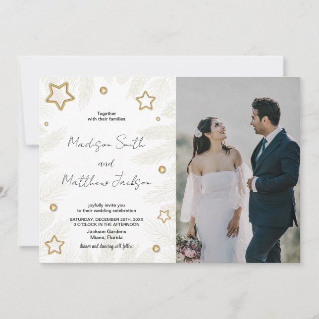 Golden Star Pine Wedding Invitations with photo (Front)