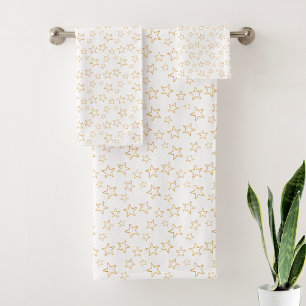 Golden Star Silhouettes on White Bath Towel Set