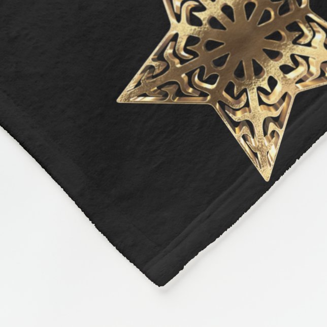 Golden Star Striped Pattern Black and Gold Fleece Blanket (Corner)