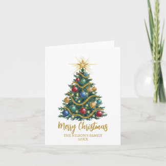 Golden Star watercolor Christmas Tree Card