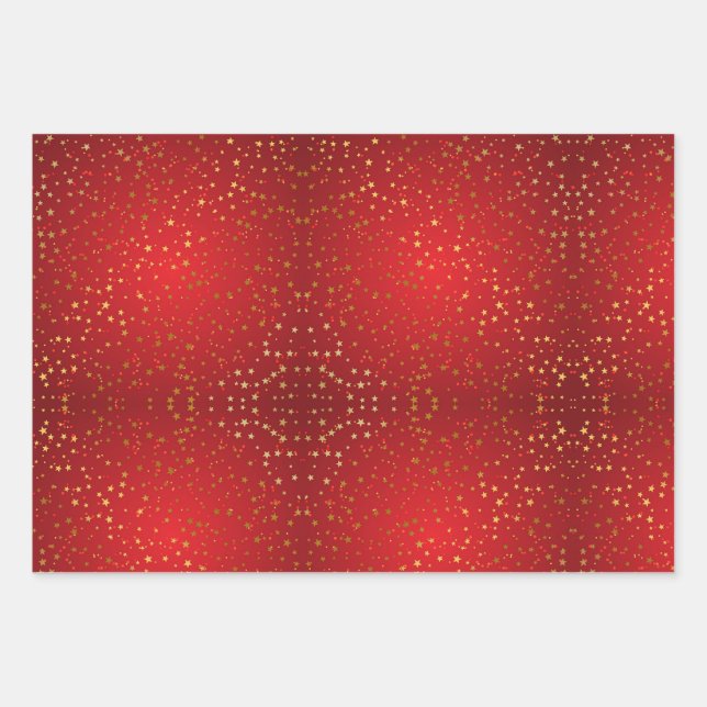 Golden Star With Red Background Wrapping Paper Sheets (Front)