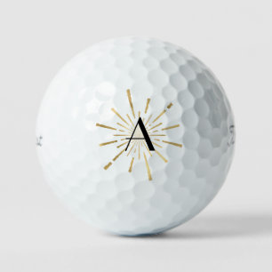 Golden Starburst Art Deco Monogrammed Golf Balls