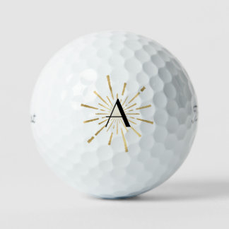 Golden Starburst Art Deco Monogrammed Golf Balls