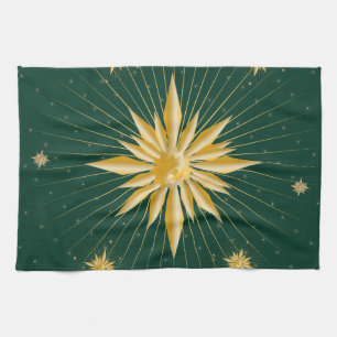 Golden Starburst Floral Pattern on Deep Green – El Kitchen Towel