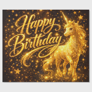 Golden Stardust Birthday — Fantasy Unicorn Wrapping Paper