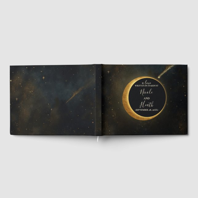 Golden Stardust Eclipse Celestial Wedding  Guest Book (Full)