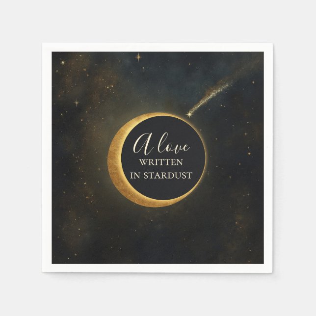 Golden Stardust Eclipse Celestial Wedding  Napkins (Front)