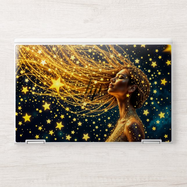 Golden stardust fashion beauty girl glow sky HP laptop skin (Front)