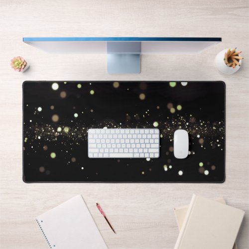 Golden Stardust in Black Desk Mat