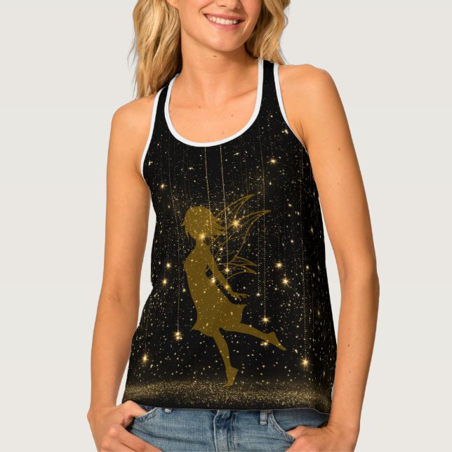 Golden Starfall Fairy – Celestial Night Racerback Tank Top (Front)