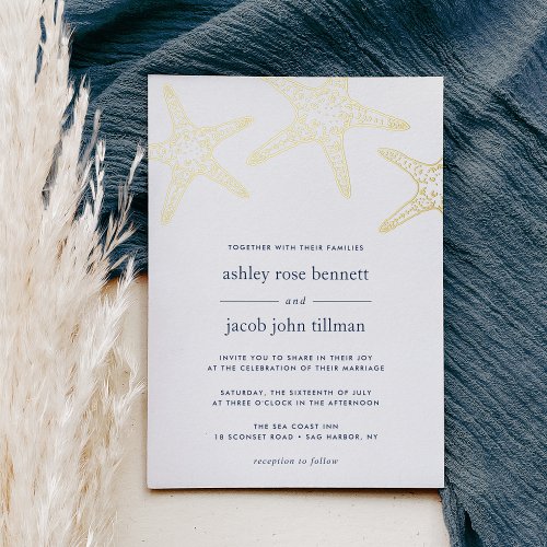 Golden Starfish Wedding Foil Invitation