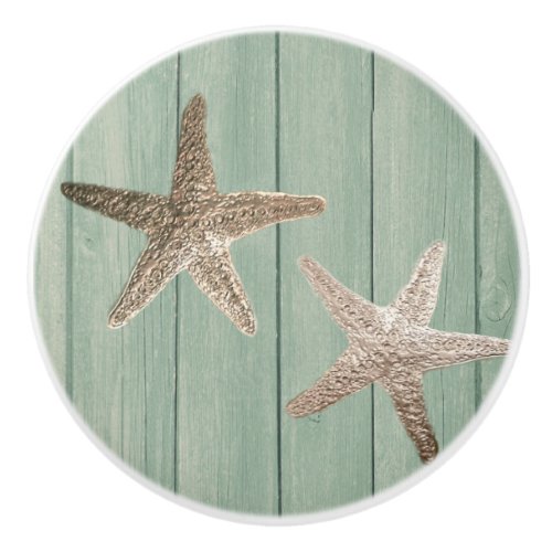 Golden Starfish  Wood Elegant Beach Custom Chic Ceramic Knob