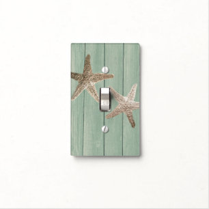 Golden Starfish & Wood Elegant Beach Custom Chic Light Switch Cover