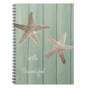 Golden Starfish & Wood Elegant Beach Custom Chic Notebook