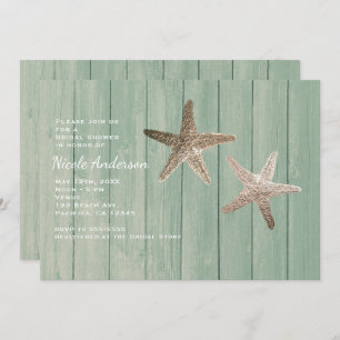 Golden Starfish & Wood Elegant Beach Invitations