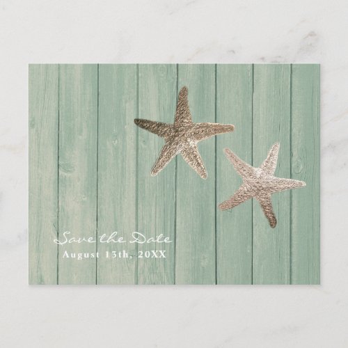 Golden Starfish  Wood Elegant Beach Save the Date Announcement Postcard