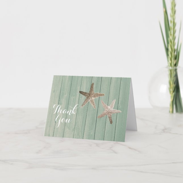 Golden Starfish & Wood Elegant Beach Thank You (Front)