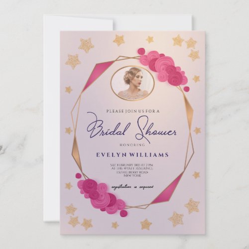 Golden Starry Bliss in Pink Glowry Framed Symphony Invitation