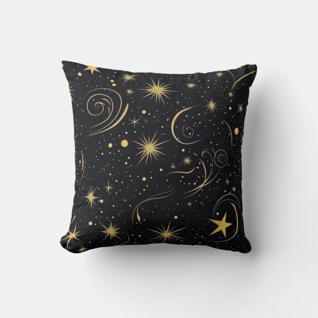 Golden Starry Night Throw Pillow (Front)