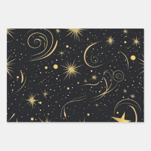 Golden Starry Wrap Wrapping Paper Sheets