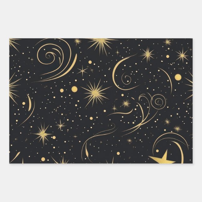Golden Starry Wrap Wrapping Paper Sheets (Front)