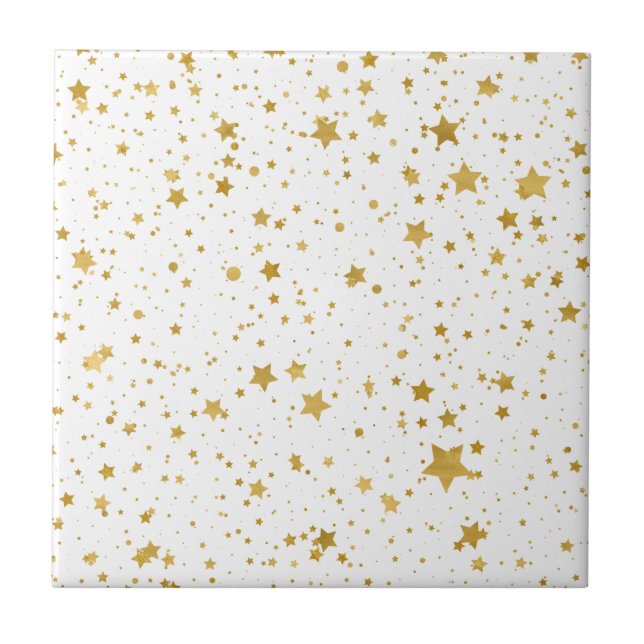 Golden Stars2 -Pure White- Ceramic Tile (Front)