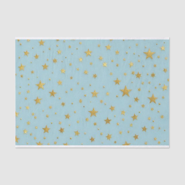 Golden Stars and Beads Over Light Blue Background  Tissue Paper (Front)