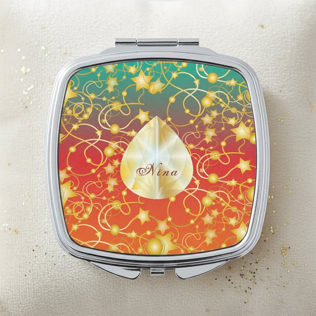 Golden Stars and Circles on A Gradient Background Vanity Mirror (Creator Uploaded)