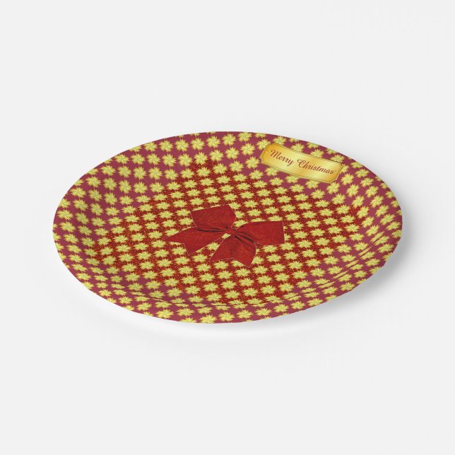 Golden Stars and Red Glitters Christmas Paper Plates (Angled)