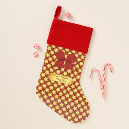 Golden Stars and Red Glitters Christmas Stocking