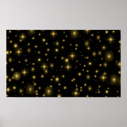 Golden Stars and Sparkles on Black Poster