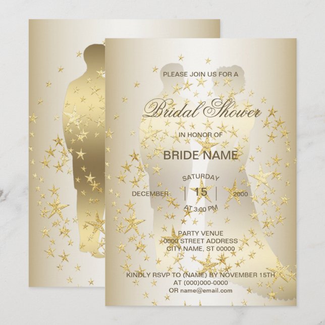 Golden Stars Bride And Groom Bridal Shower Party Invitation (Front/Back)