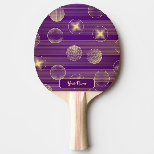 Golden Stars Circles Purple Elegant Rustic Ping Pong Paddle