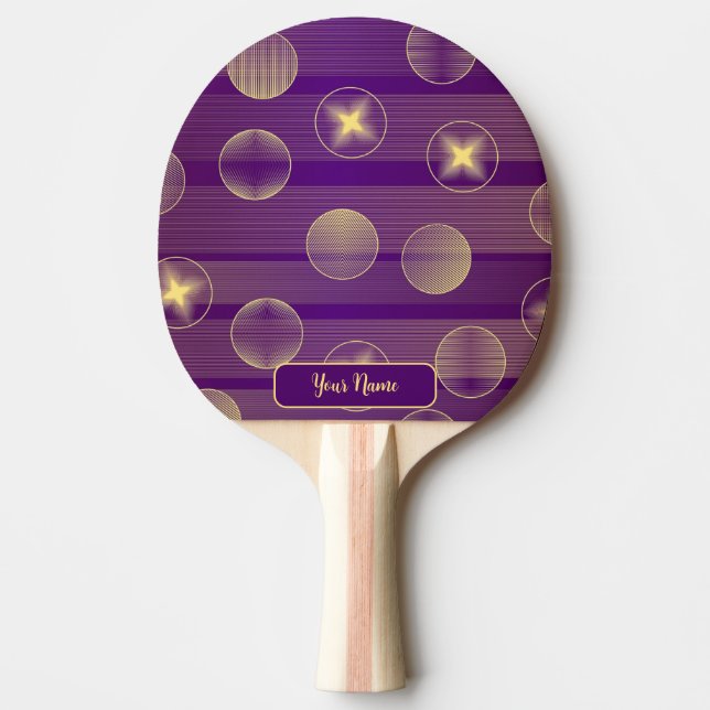 Golden Stars Circles Purple Elegant Rustic Ping Pong Paddle (Front)