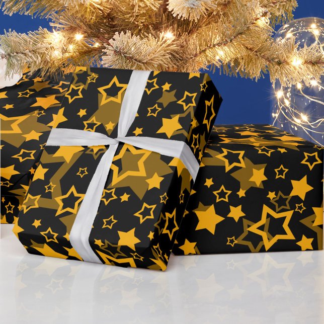 Golden Stars Glitter Pattern Design  Wrapping Paper (Creator Uploaded)