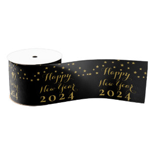 Golden Stars - Happy New Year 2024 Satin Ribbon