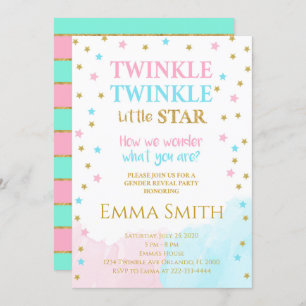 Golden Stars Little Star Gender Reveal Invitation