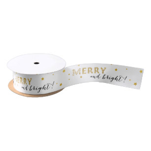 Golden Stars - Merry and Bright Satin Ribbon