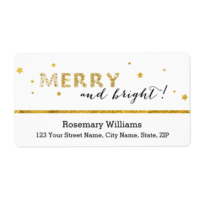 Golden Stars - Merry and Bright Shipping Labels (Front)