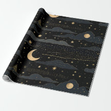 Golden Stars & Moon Night Sky Wrapping Paper