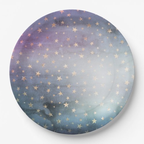 Golden Stars Night Sky Paper Plates